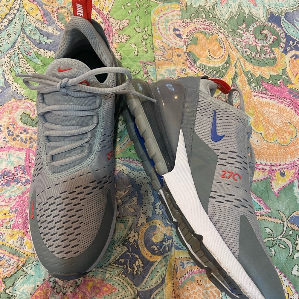 Nike Air Max 270 Gray with Red and Blue Accents